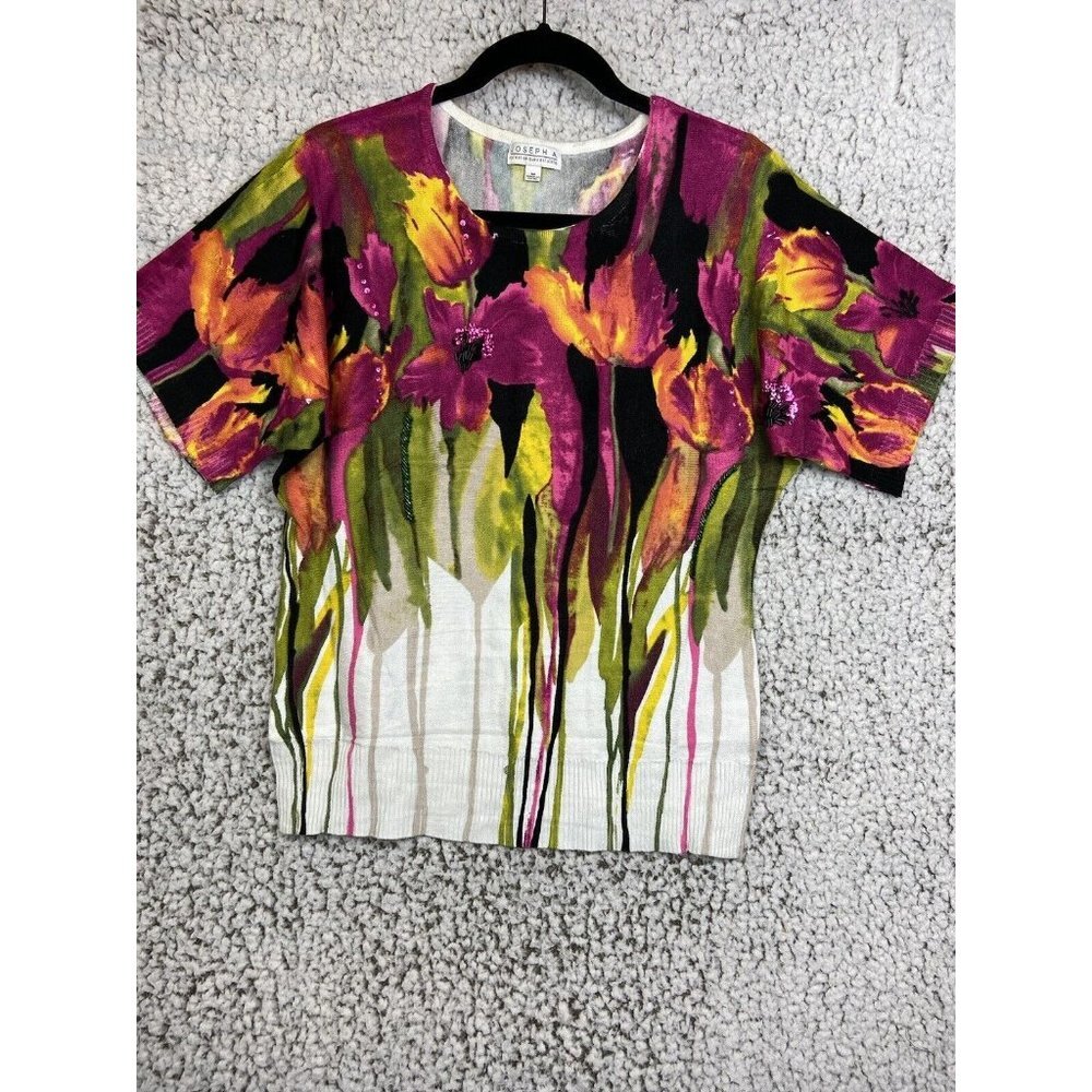 joseph a. qu'est-ce que c'est silk floral   embellished sweater short sleeve  M